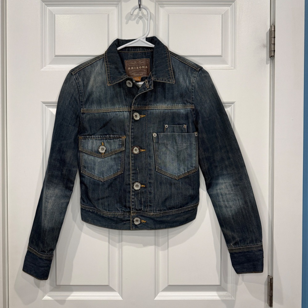 Arizona Jean Co Womens Dark Wash Denim Jacket Size Small Vintage Fade Y2K